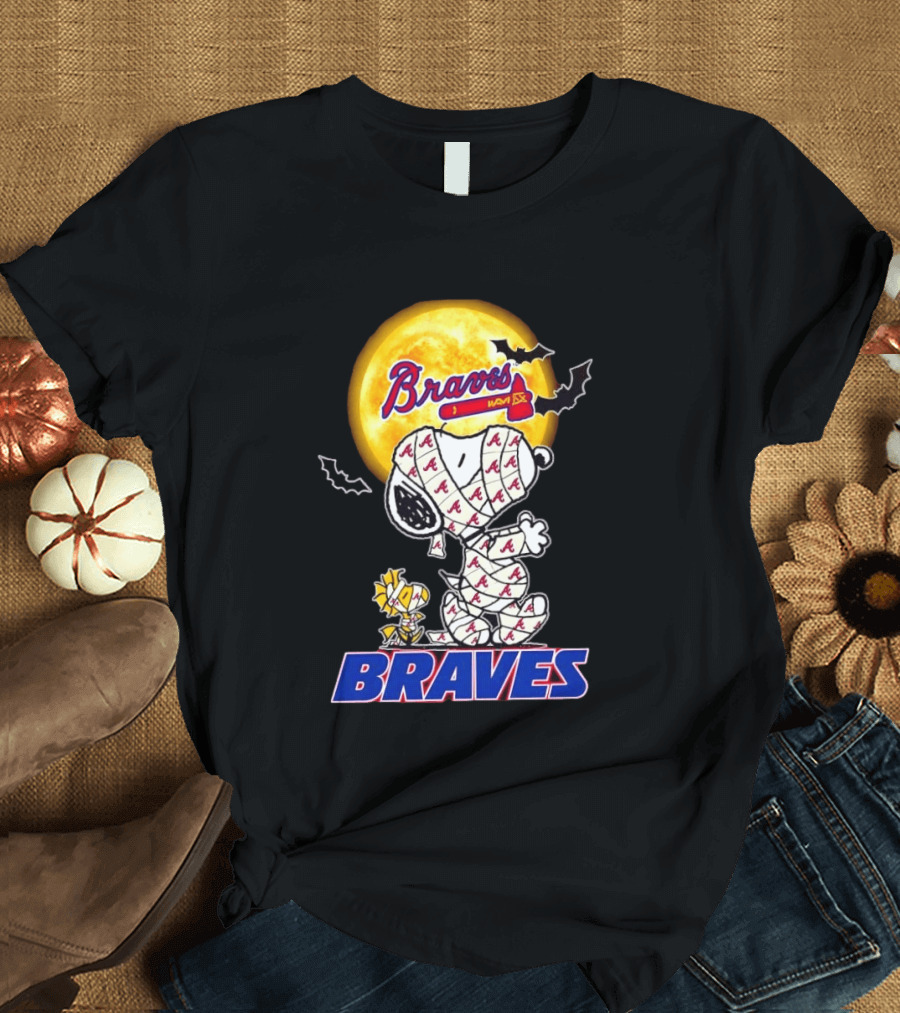 Atlanta Braves Halloween Snoopy Woodstock Mummy Cosplay T-Shirt