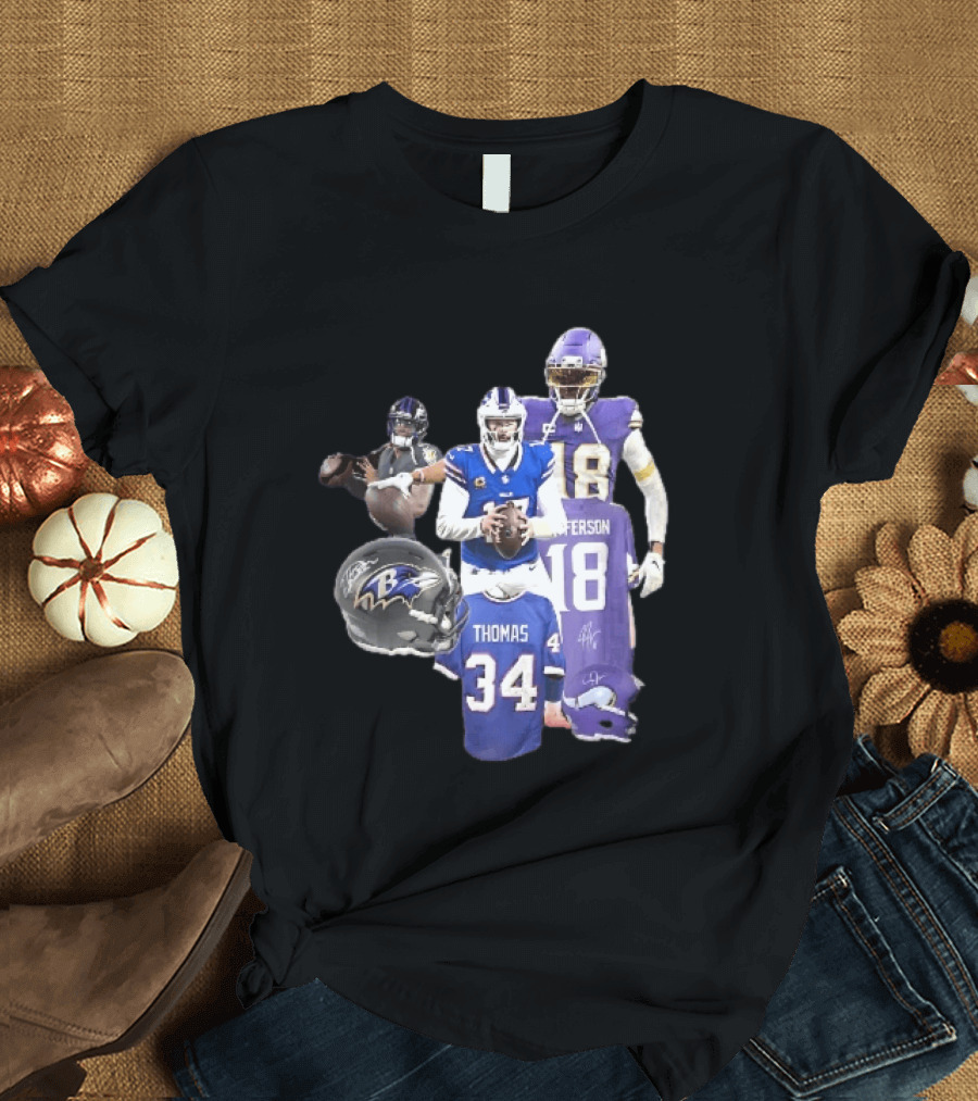 Baltimore Ravens Helmets Buffalo Bills Minnesota Vikings Thomas Jefferson Players Jerseys T-Shirt