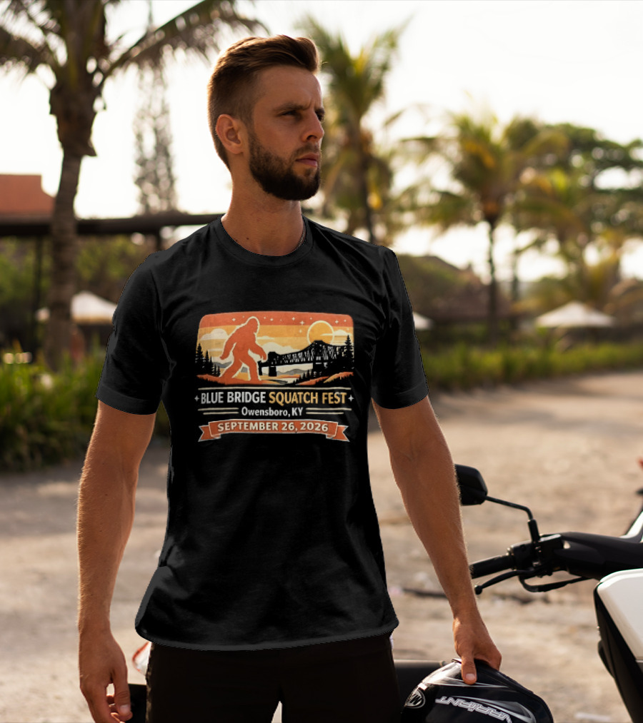 Blue Bridge Squatch Fest Owensboro KY Sasquatch River Sunset September 26 2026 T-Shirt