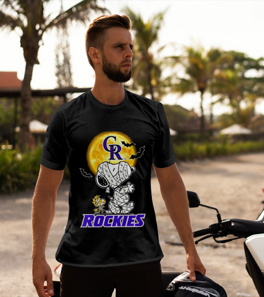 Colorado Rockies Snoopy Woodstock Mummy Halloween Cosplay Moon T-Shirt