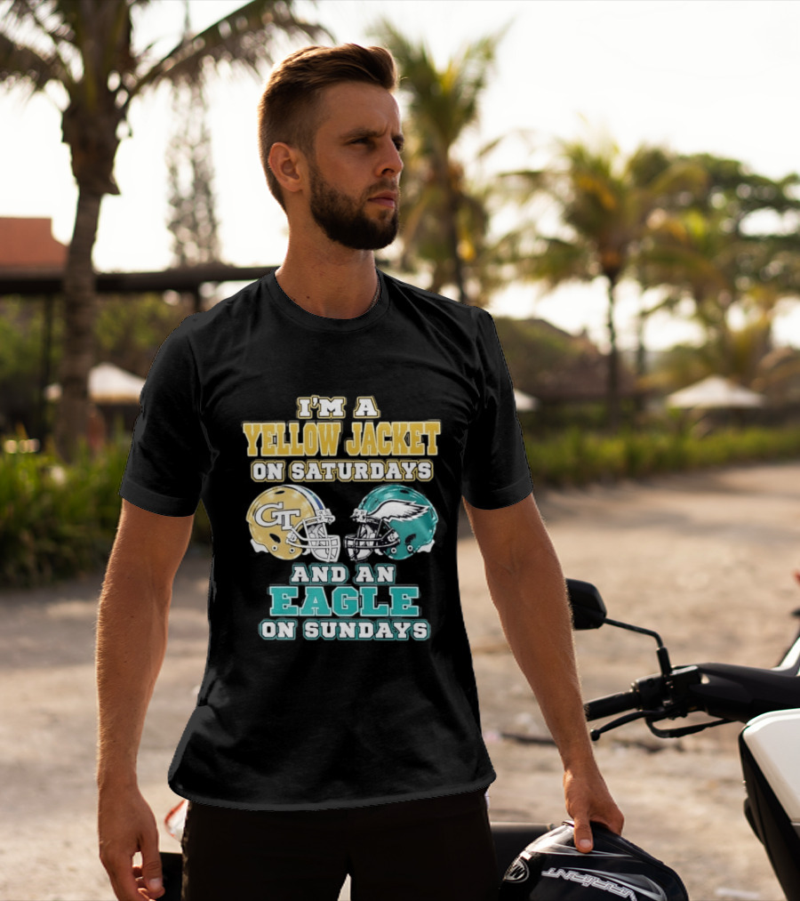 I'm A Yellow Jacket On Saturdays And An Eagle On Sundays GT Football Helmets T-Shirt