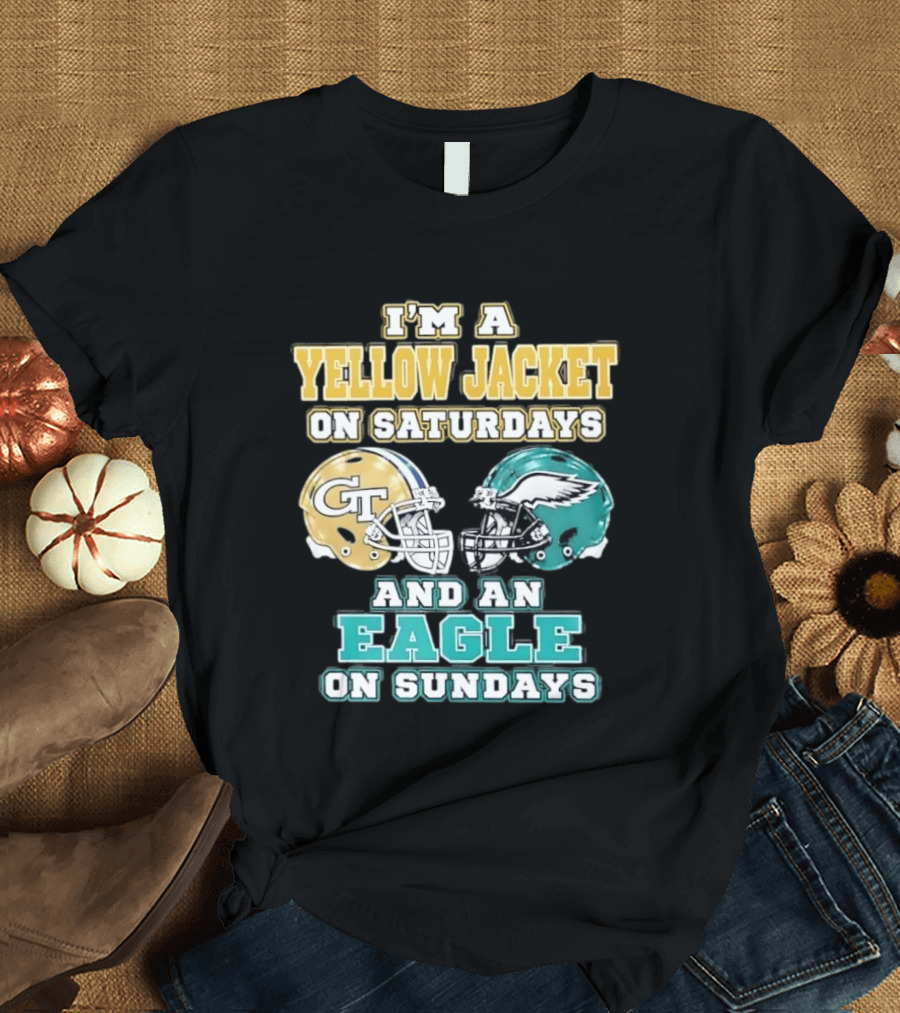 I'm A Yellow Jacket On Saturdays And An Eagle On Sundays GT Football Helmets T-Shirt
