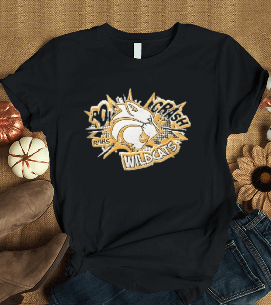 RHHS Wildcats Pow Crash Comic Burst Halftone Head T-Shirt