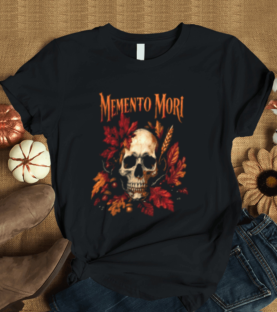 Memento Mori Skull Autumn Leaves T-Shirt