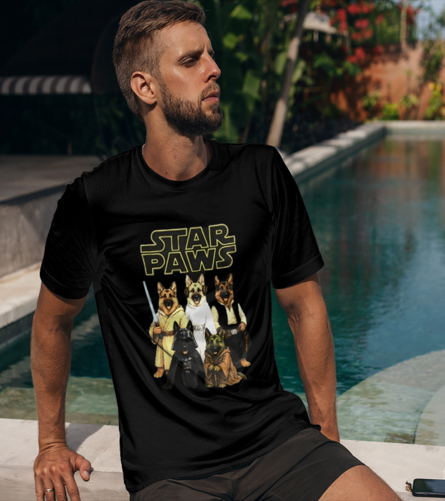Star Paws German Shepherd Dogs In Space Costumes With Lightsaber T-Shirt