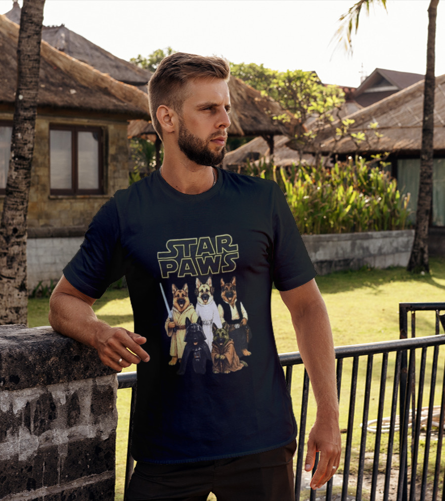 Star Paws German Shepherd Dogs In Space Costumes With Lightsaber T-Shirt