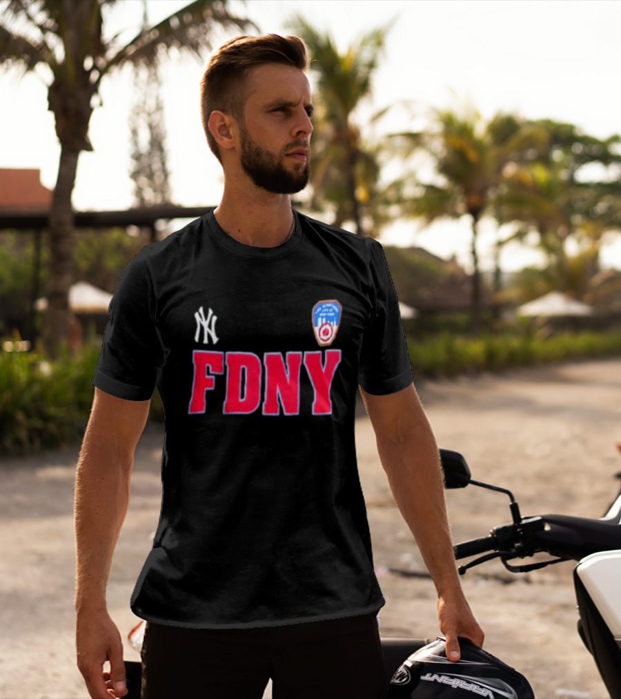New York Yankees FDNY Collaboration With FDNY Patch And Yankees T-Shirt