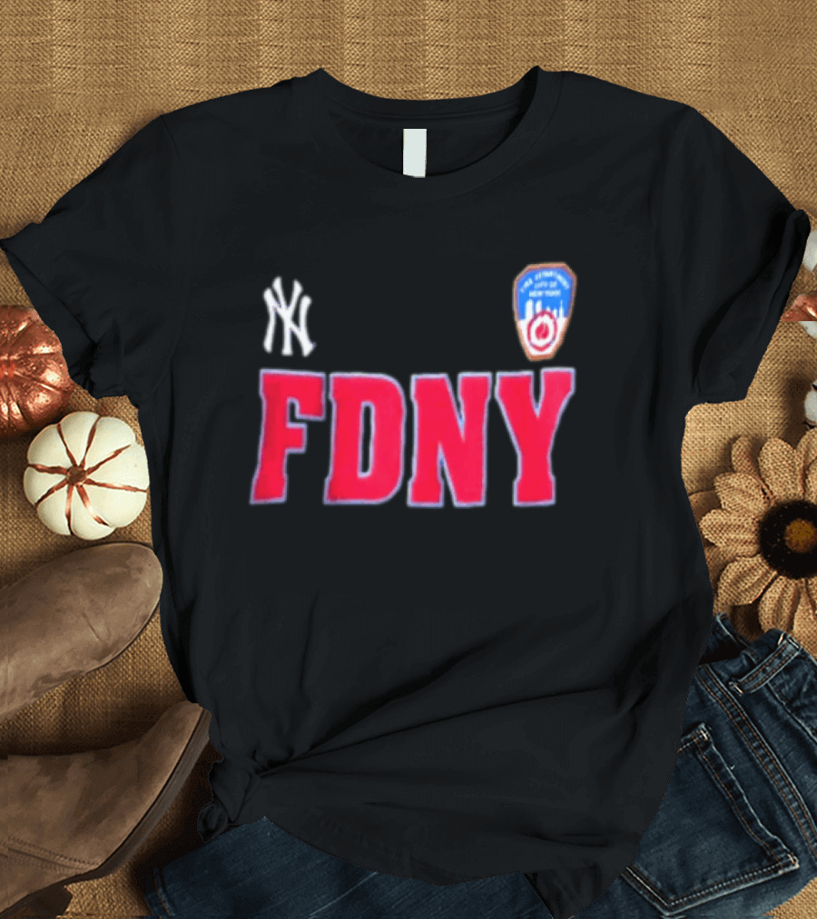 New York Yankees FDNY Collaboration With FDNY Patch And Yankees T-Shirt