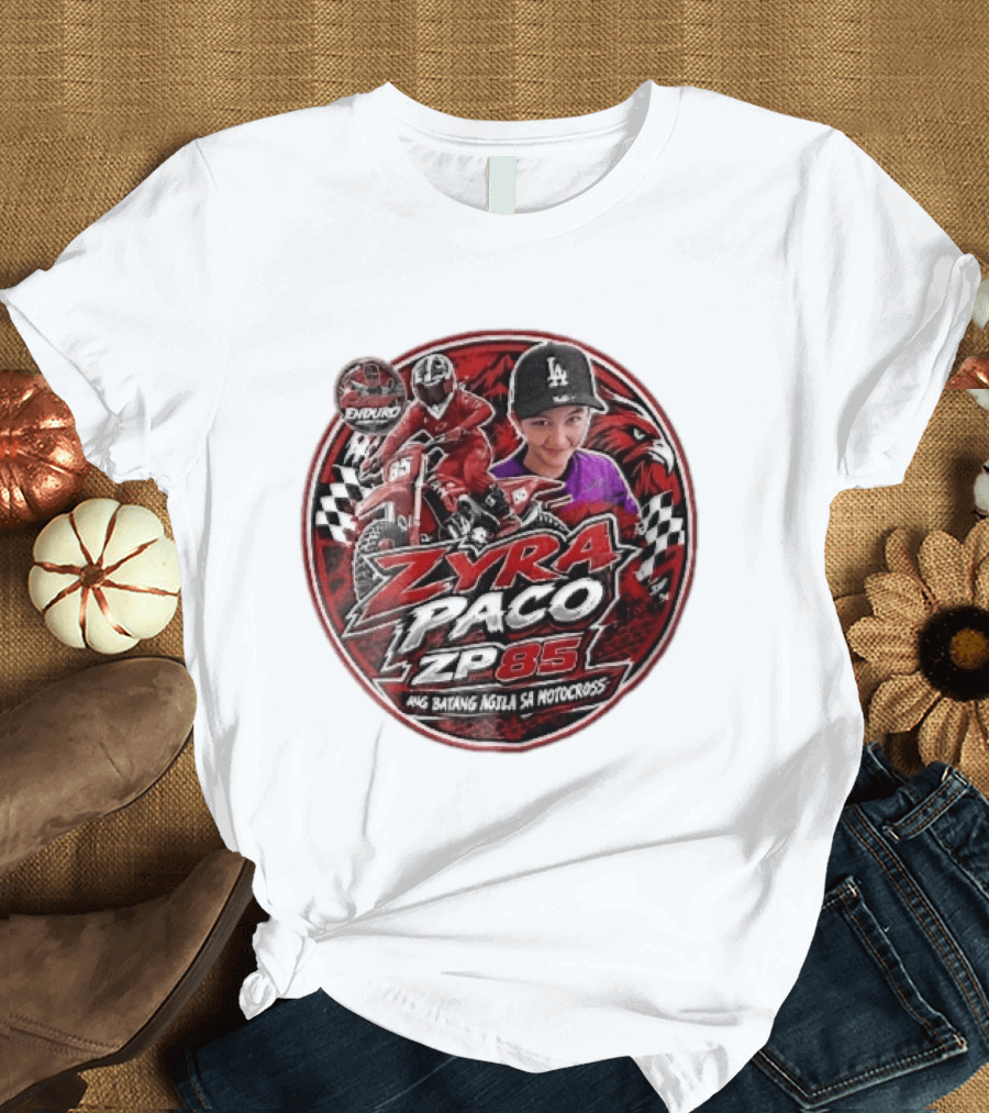 Zyra Paco ZP85 Enduro Ang Batang Agila SA Motocross Dirt Bike Rider Eagle Checkered Flags T-Shirt