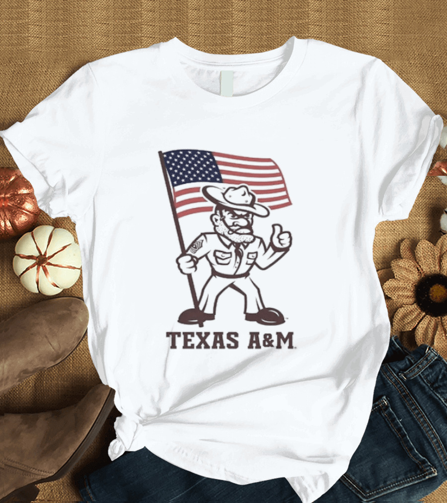 Awesome The Ol' Sarge Collection Texas A&M Maroon USA Flag T-Shirt