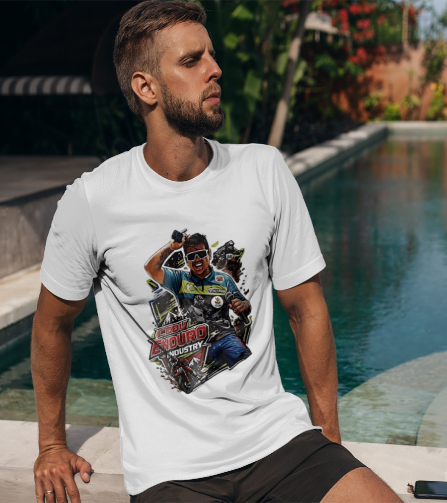 Cebu Enduro Industry Host With Microphone And Dirt Bike Riders Caricature T-Shirt
