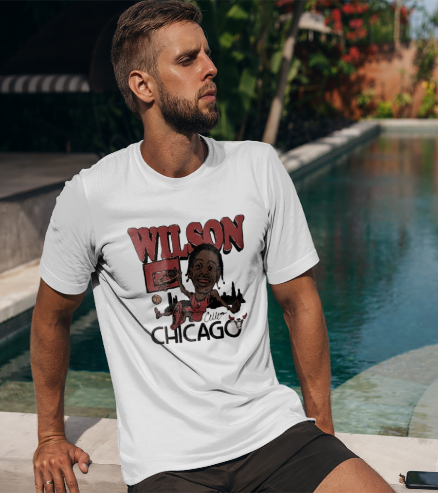 Chicago Bulls Wilson Cartoon Caricature Dunking City Skyline T-Shirt