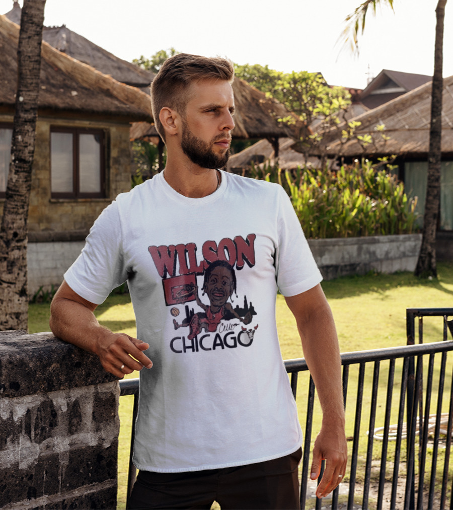 Chicago Bulls Wilson Cartoon Caricature Dunking City Skyline T-Shirt
