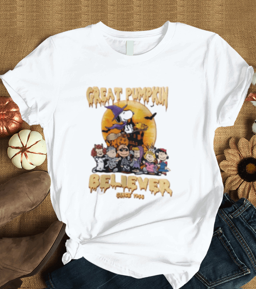 Great Pumpkin Believer Since 1966 Peanuts Halloween Snoopy Woodstock Charlie Brown Linus Sally Lucy Iconic Cartoon T-Shirt