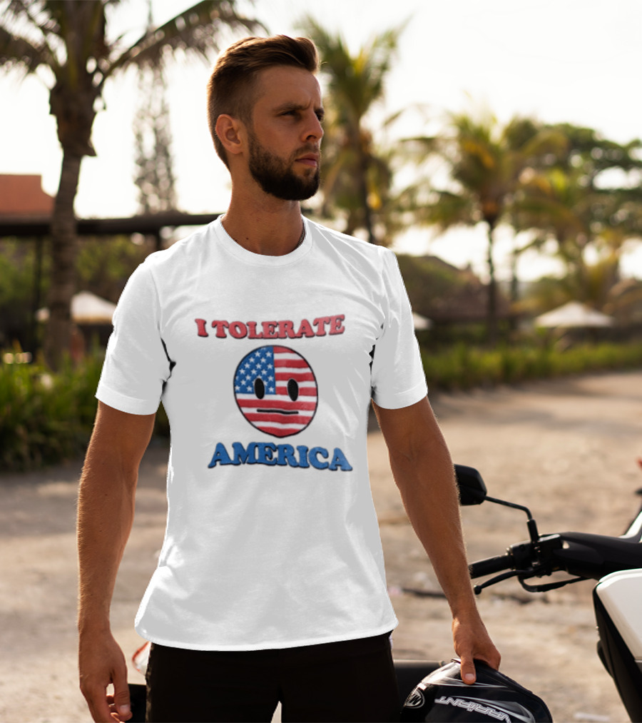 I Tolerate America USA Flag Emoji Face T-Shirt