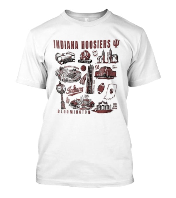 Indiana Hoosiers Bloomington Campus Landmarks Tower Map Collage T-Shirt