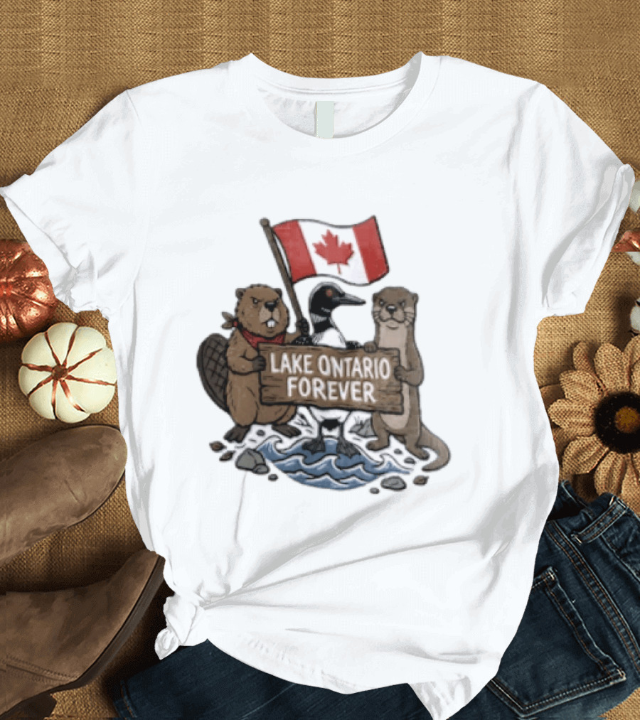 Lake Ontario Forever Canadian Flag Beaver Goose Otter T-Shirt