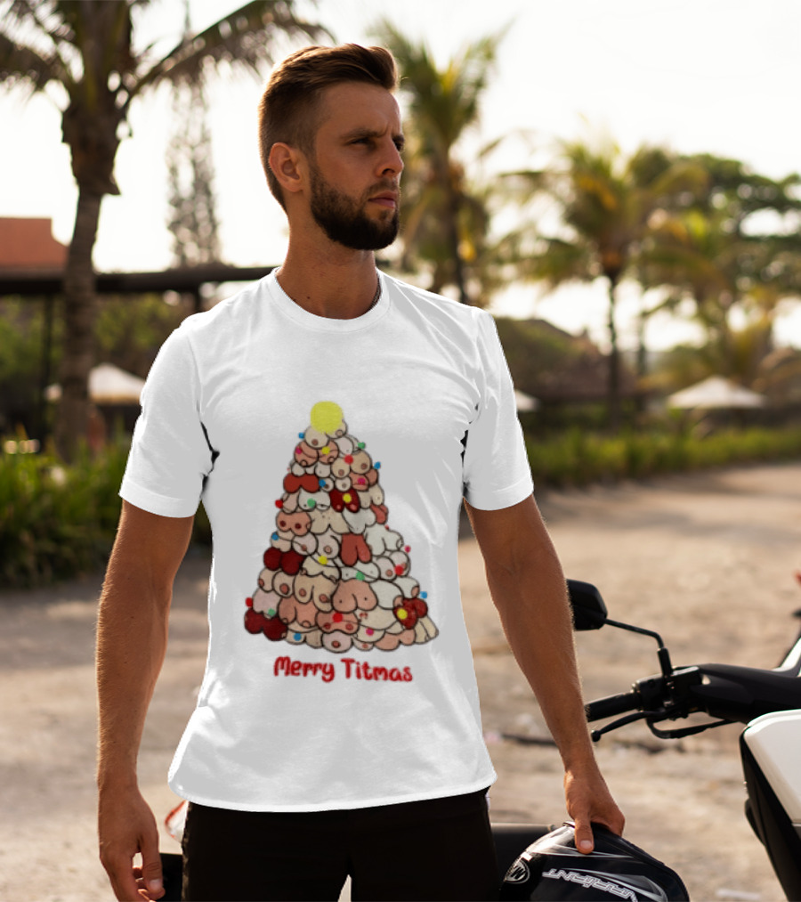 Merry Titmas Christmas Tree Humor Boob Ornaments T-Shirt