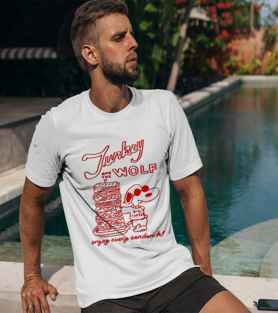 Turkey And The Wolf Big Cheese Enjoy Every Sandwich Stacked Cartoon Concept T-Shirt
