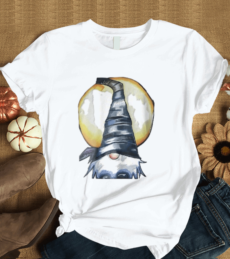 Vichys Cartoon Halloween Witch Gnome Moon Glow Hat T-Shirt