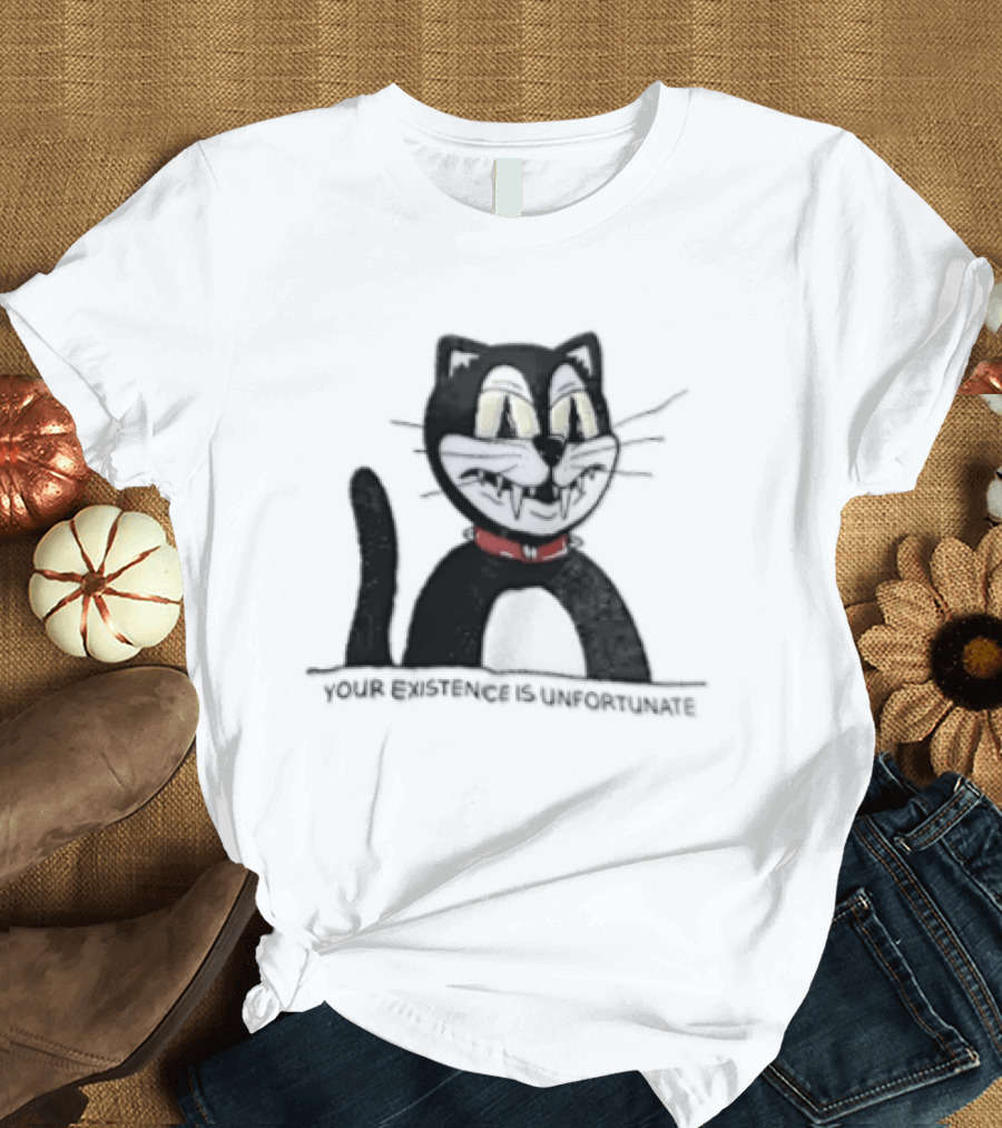Your Existence Is Unfortunate Cat With Dark Whiskers And Red Collar T-Shirt