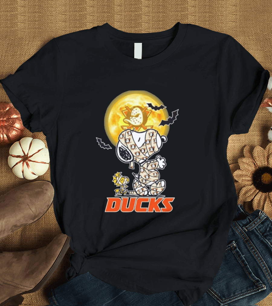 Anaheim Ducks X Snoopy And Woodstock Cosplay Mummy Halloween T-Shirt