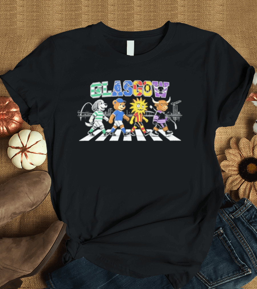 Glasgow Animals Crossing Iconic Abbey Road Rugby Football Soccer T-Shirt