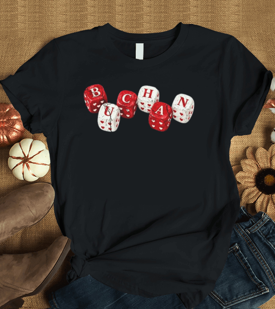 Buchan Store Black Dice With Red Hearts Buchan Dices T-Shirt