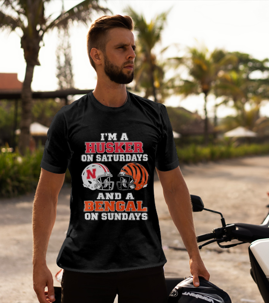 I'm A Husker On Saturdays And A Bengal On Sundays Football Helmet Team Pride T-Shirt