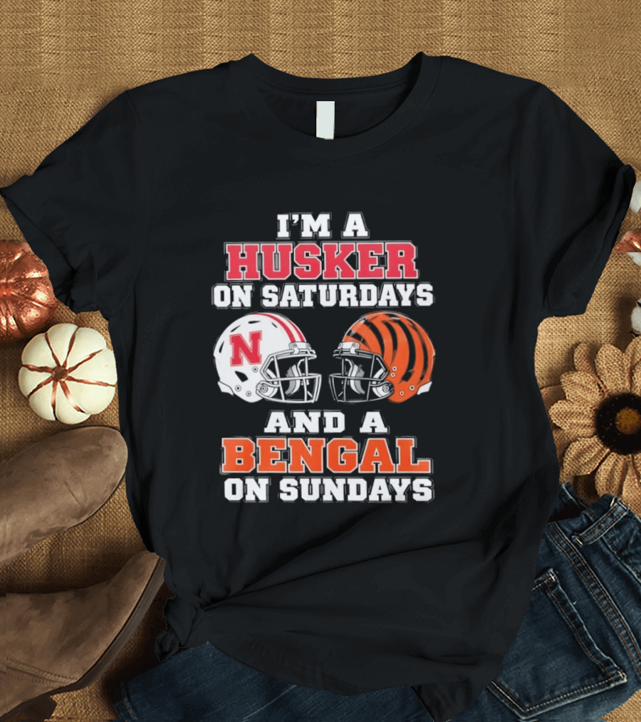 I'm A Husker On Saturdays And A Bengal On Sundays Football Helmet Team Pride T-Shirt