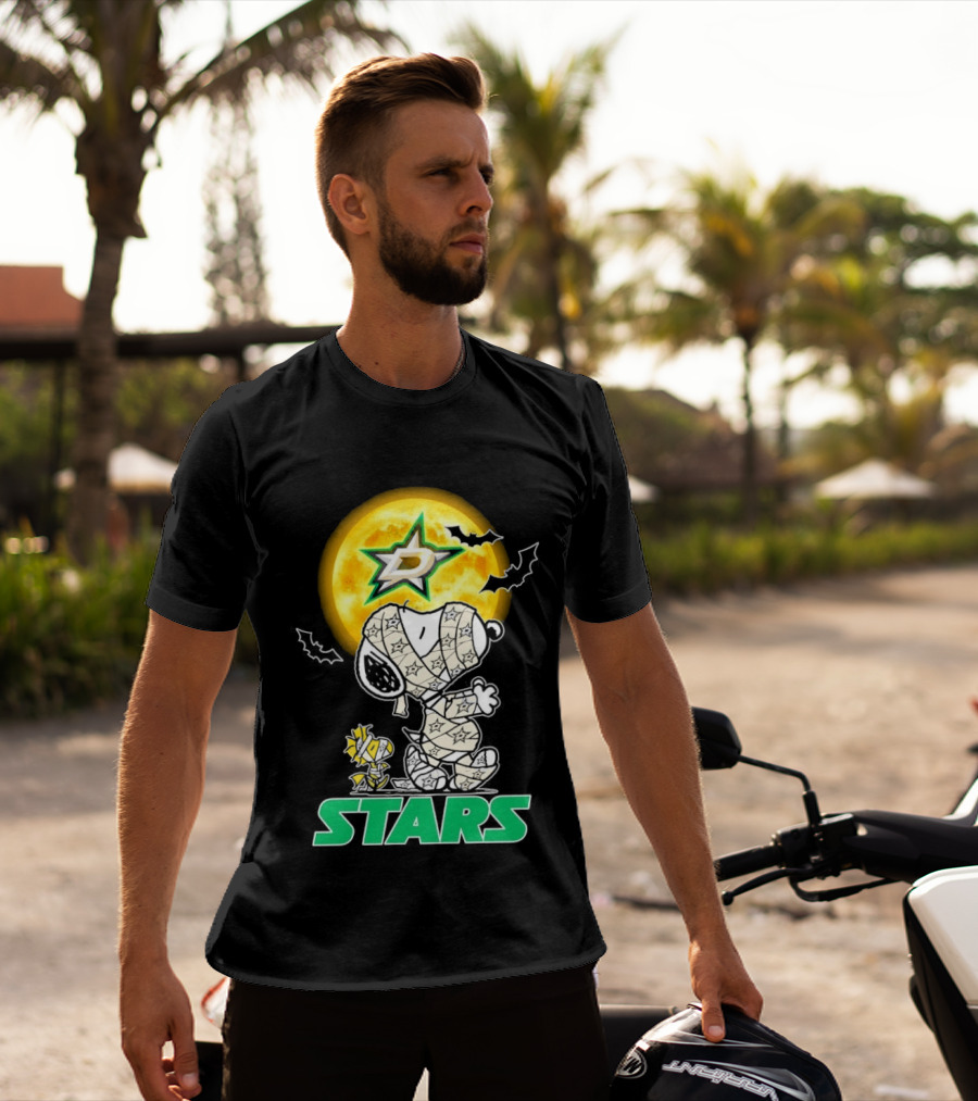 Dallas Stars Snoopy Woodstock Halloween Mummy Moon Bats T-Shirt