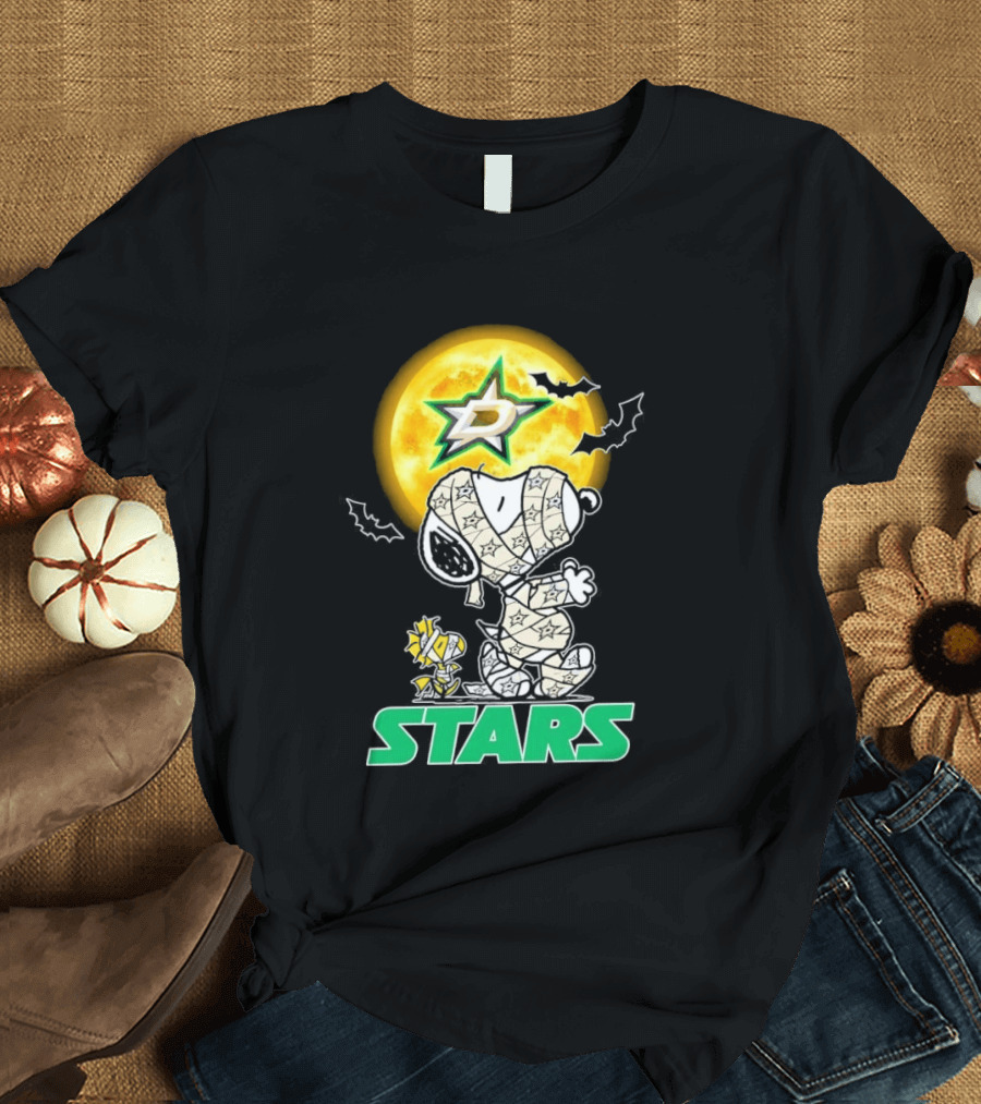 Dallas Stars Snoopy Woodstock Halloween Mummy Moon Bats T-Shirt