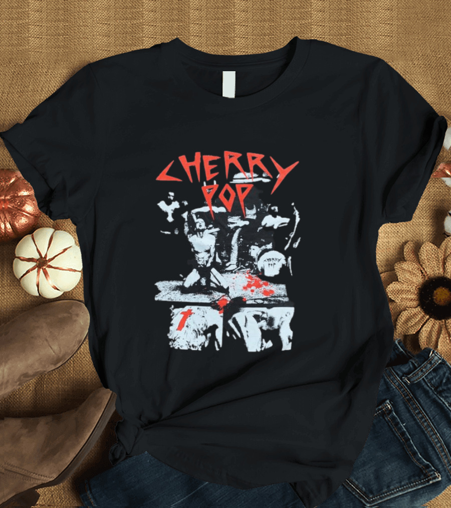 Iamjmsn Store Cherry Pop Black Vintage Rock Aesthetic T-Shirt