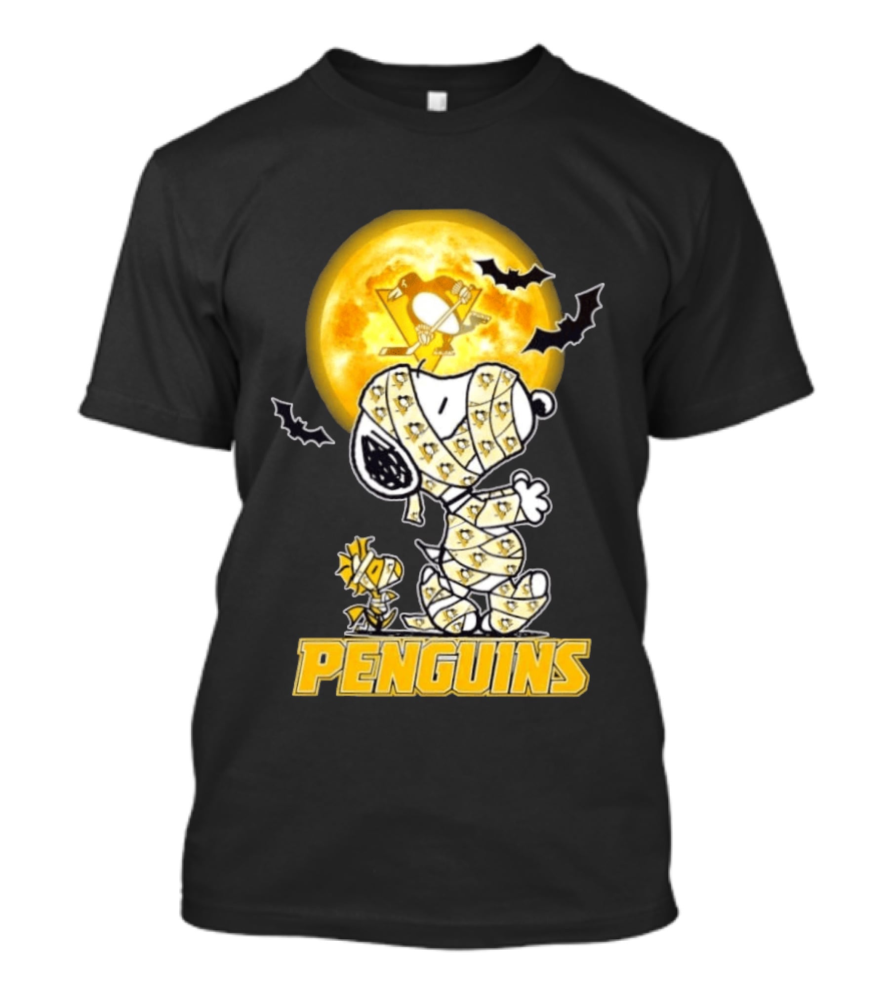 Pittsburgh Penguins Snoopy Woodstock Mummy Halloween Moon Bats T-Shirt