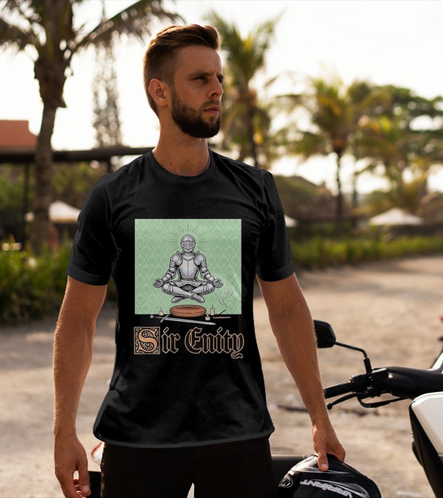 Sir Enity Knight In Meditation With Vintage Design And Candle Accents T-Shirt