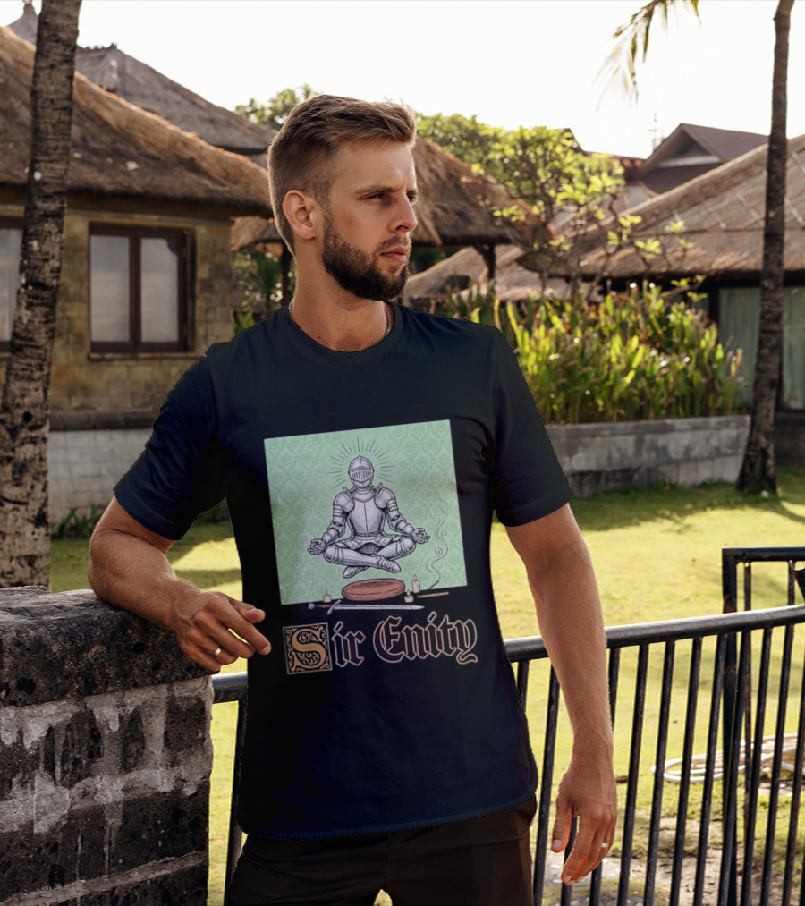Sir Enity Knight In Meditation With Vintage Design And Candle Accents T-Shirt