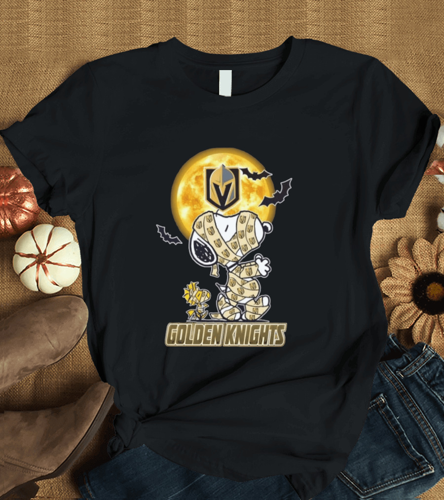 Vegas Golden Knights Snoopy Woodstock Mummy Halloween Moon T-Shirt