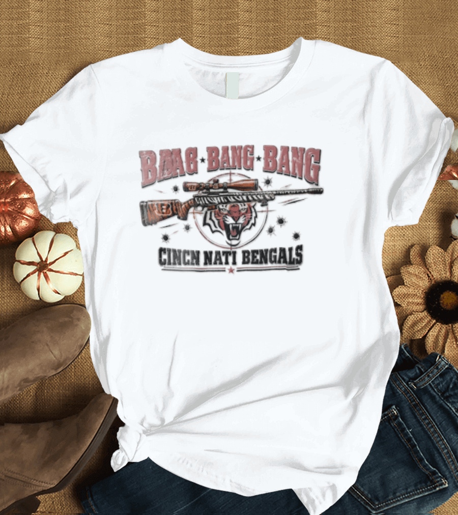 Cincinnati Bengals Baag Bang Bang Sniper Rifle Tiger Head Distressed T-Shirt