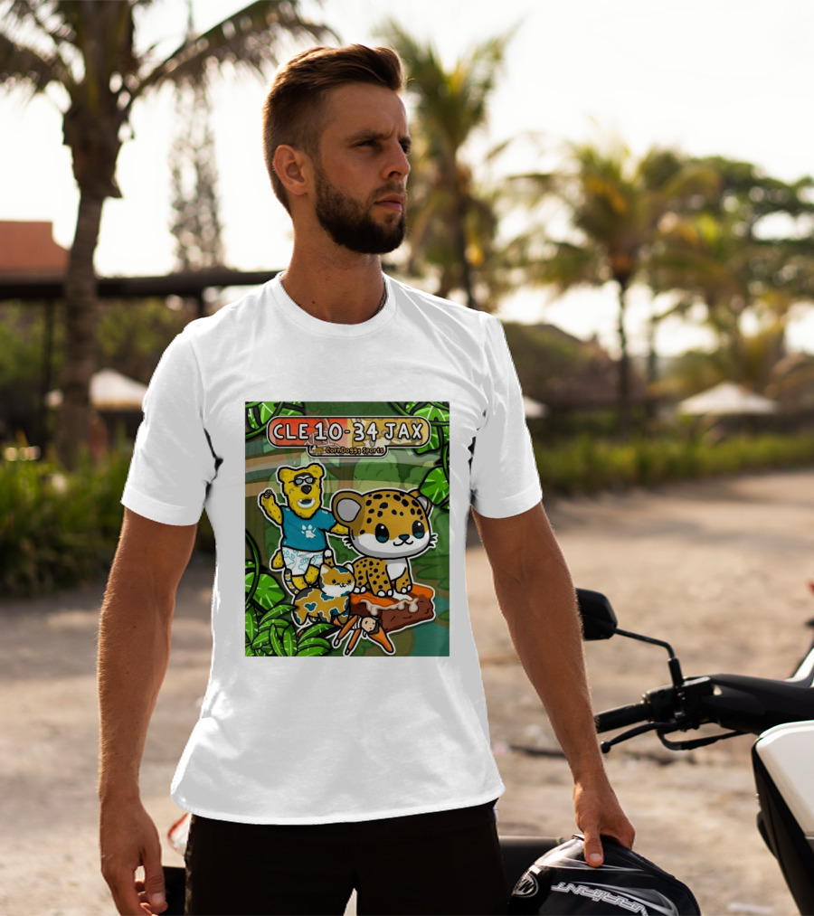 CornDoggy Sports CLE 10 34 JAX Cleveland Browns Vs Jacksonville Jaguars Cartoon Animals T-Shirt