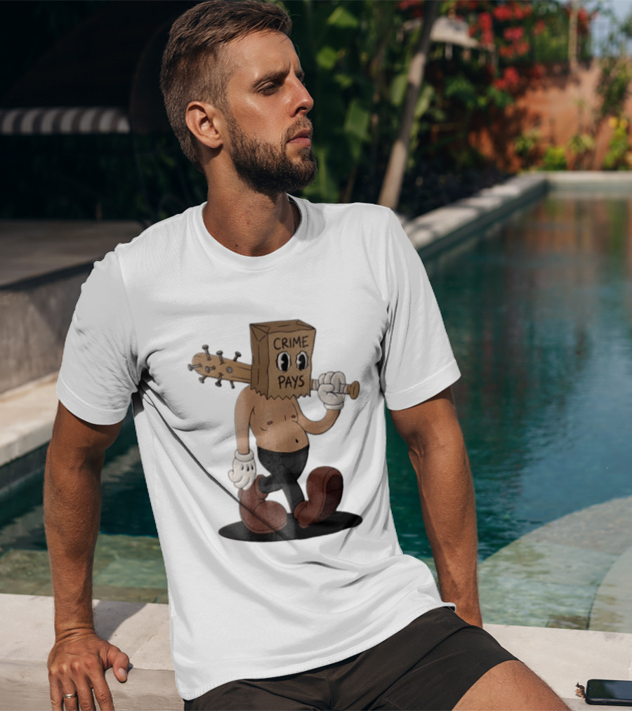 Crime Pays Cartoon Character With Spiked Bat T-Shirt