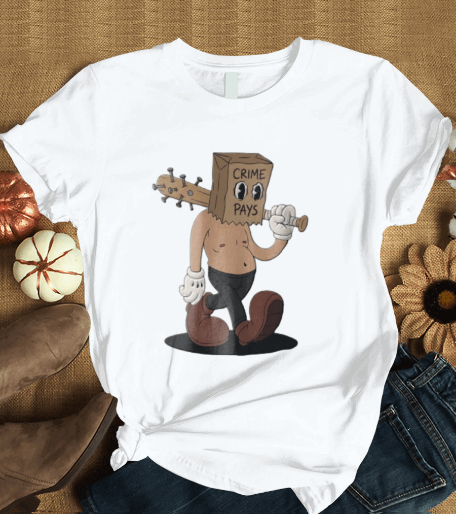 Crime Pays Cartoon Character With Spiked Bat T-Shirt