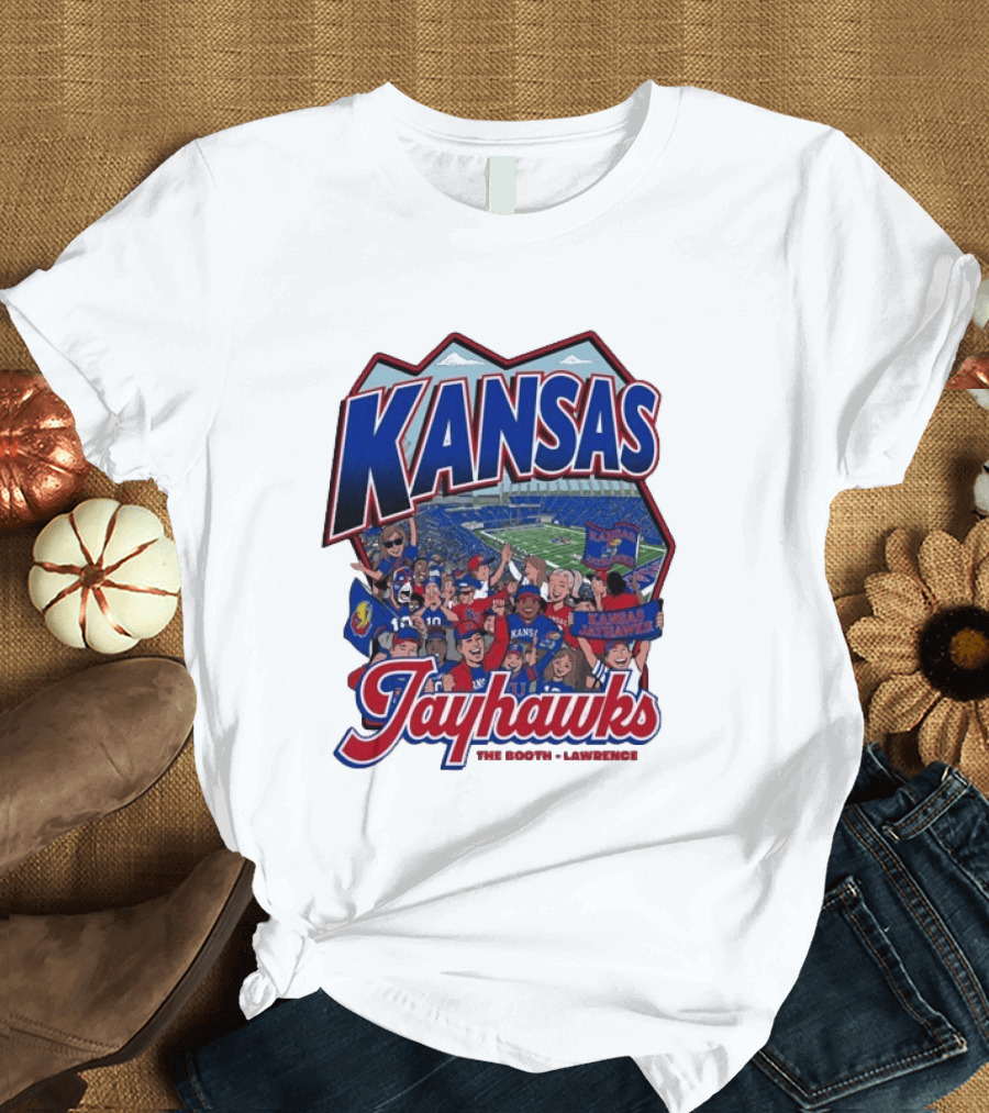 Kansas Jayhawks The Booth Lawrence Kansas Memorial Stadium Game Day Crowd T-Shirt