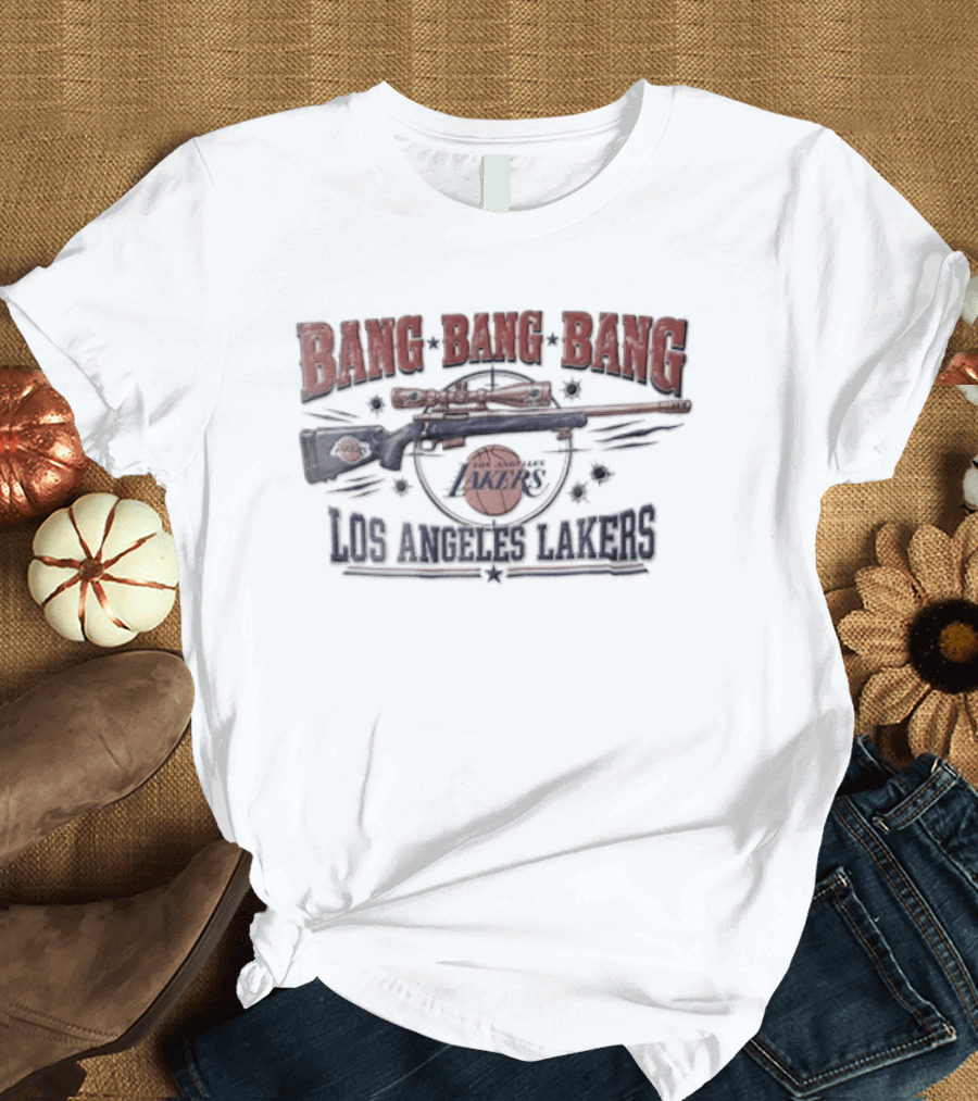Los Angeles Lakers Bang Sniper Rifle Scope Bullet Holes NBA Basketball T-Shirt