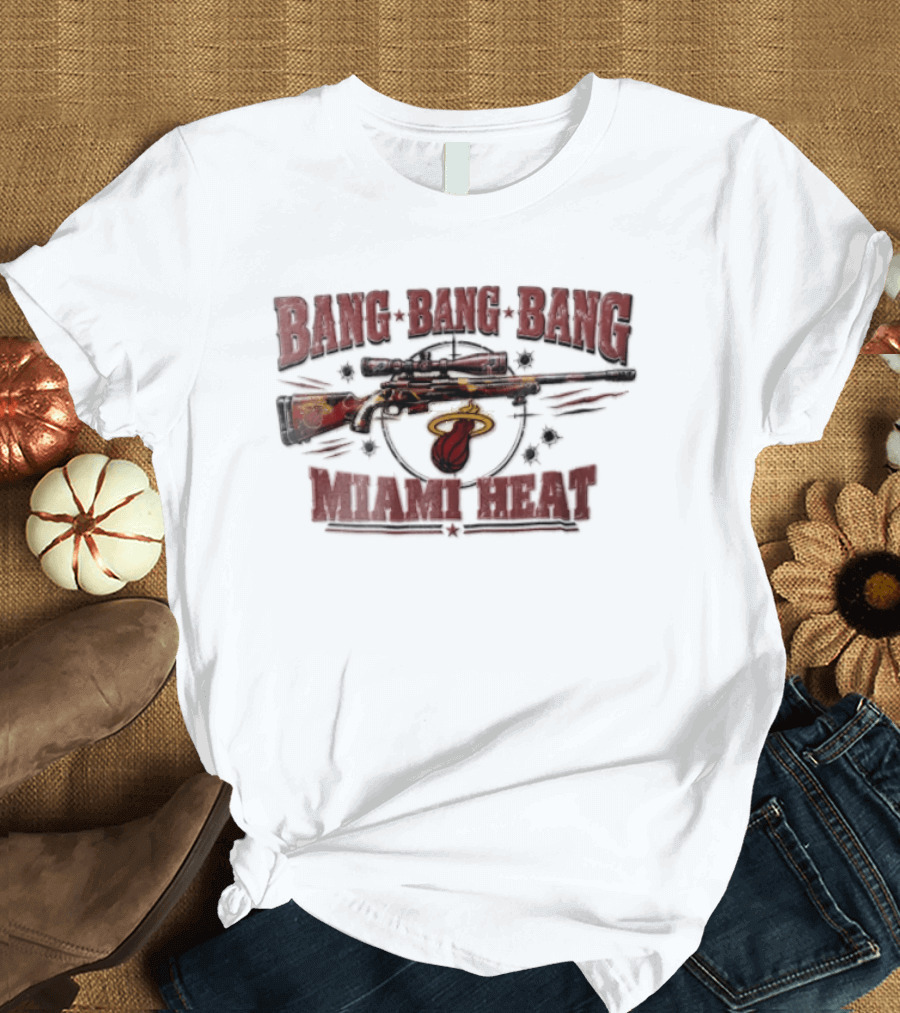 Bang Bang Bang Miami Heat Sniper Rifle Target Bullet Holes Distressed T-Shirt