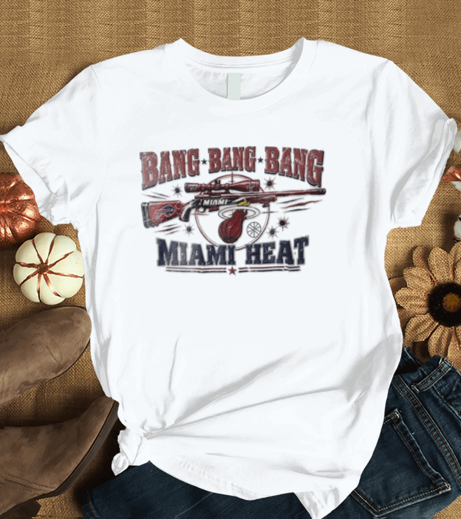 Bang Bang Bang Miami Heat Sniper Rifle Target Bullet Holes Distressed T-Shirt