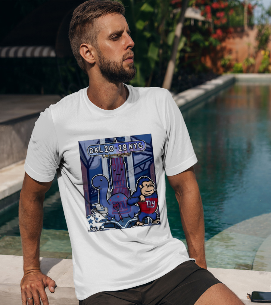 CornDoggy Sports DAL 20 28 NYG Dallas Cowboys New York Giants Cartoon Characters T-Shirt