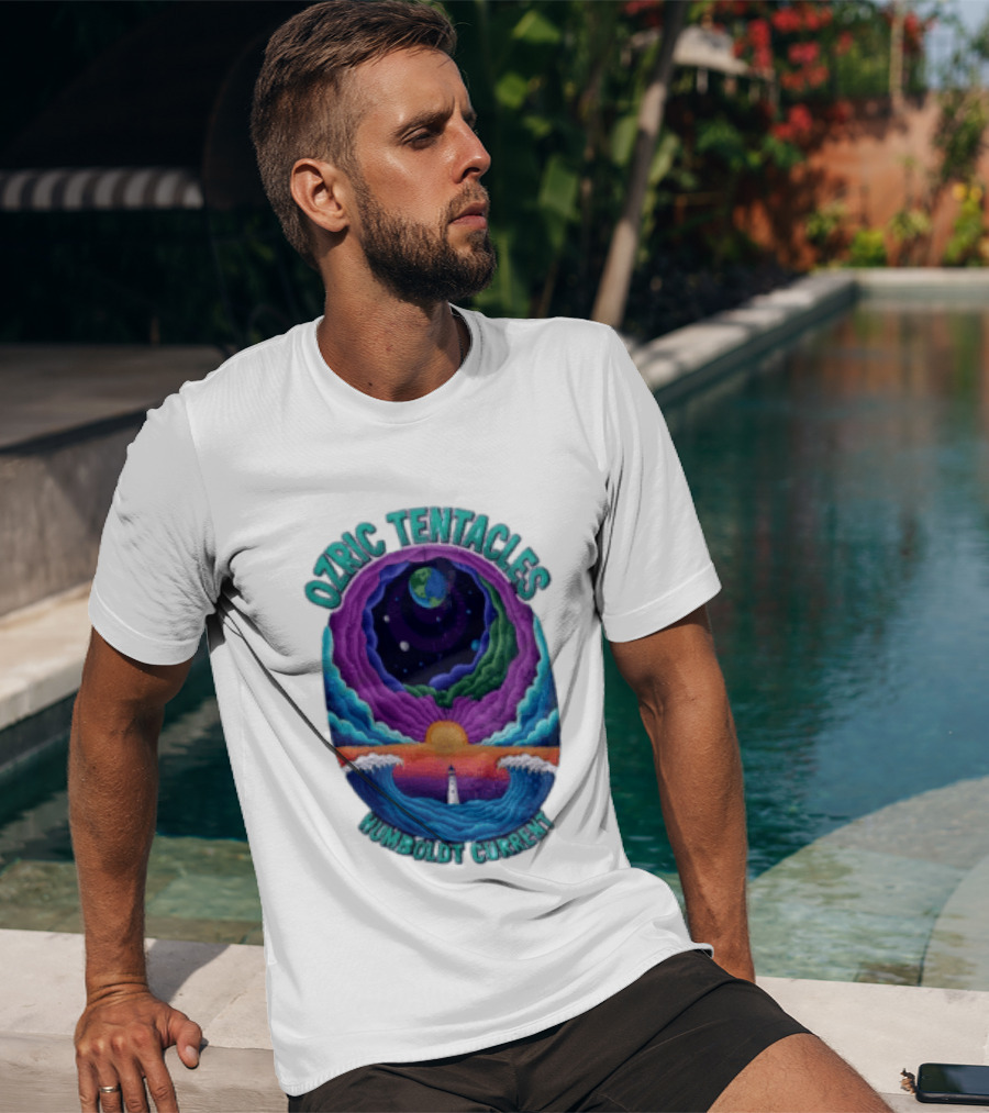 Ozric Tentacles Humboldt Current Ocean Lighthouse Sunset Planet Waves T-Shirt