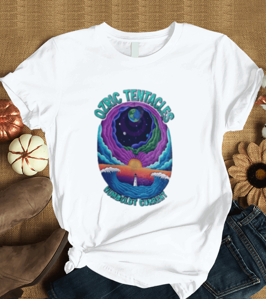 Ozric Tentacles Humboldt Current Ocean Lighthouse Sunset Planet Waves T-Shirt