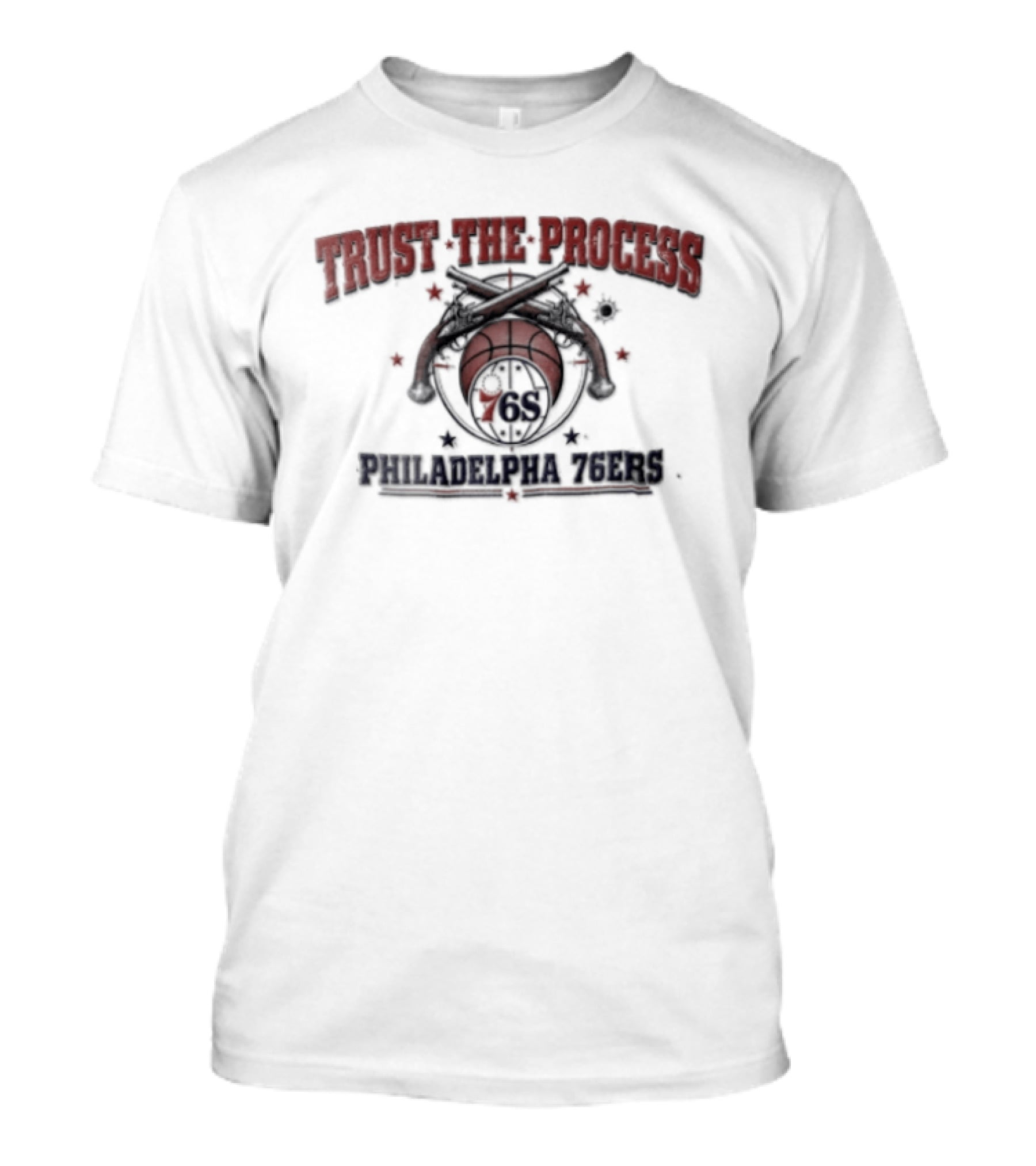 Philadelphia 76ers Trust The Process Crossed Pistols Basketball Distressed T-Shirt
