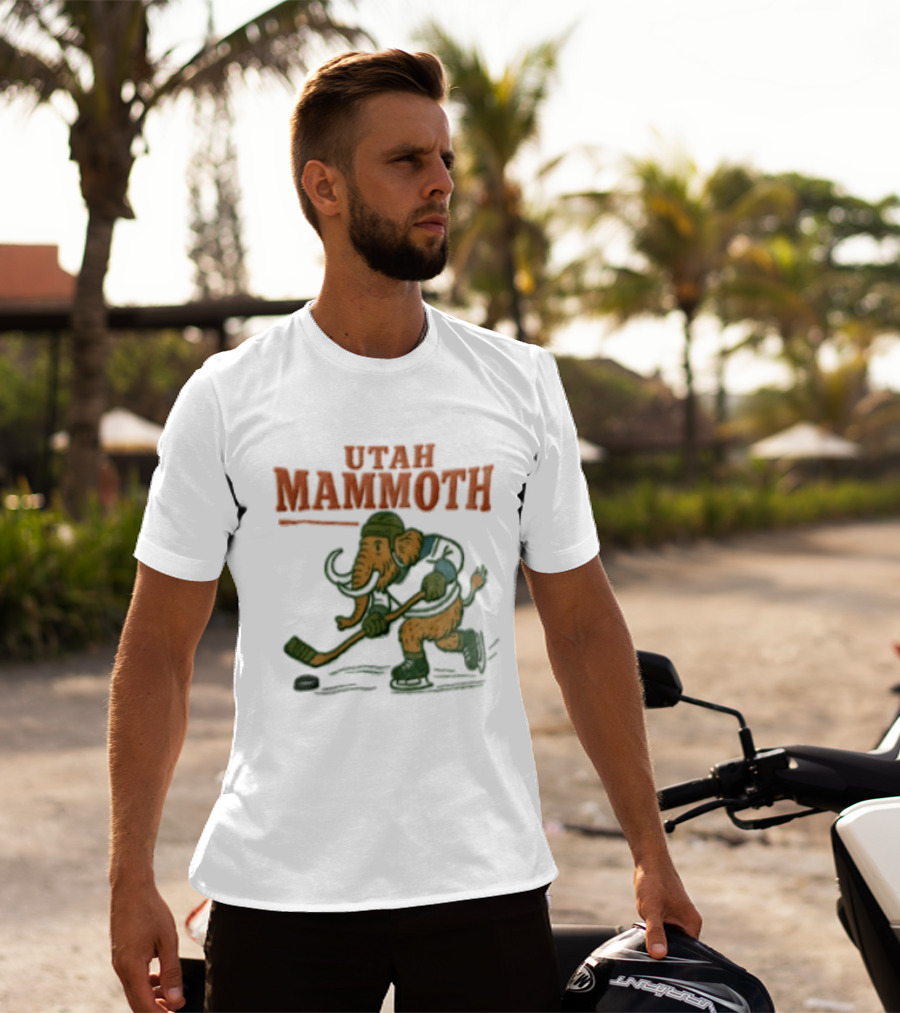 Utah Mammoth Hockey Player Mammoth Playing Hockey T-Shirt